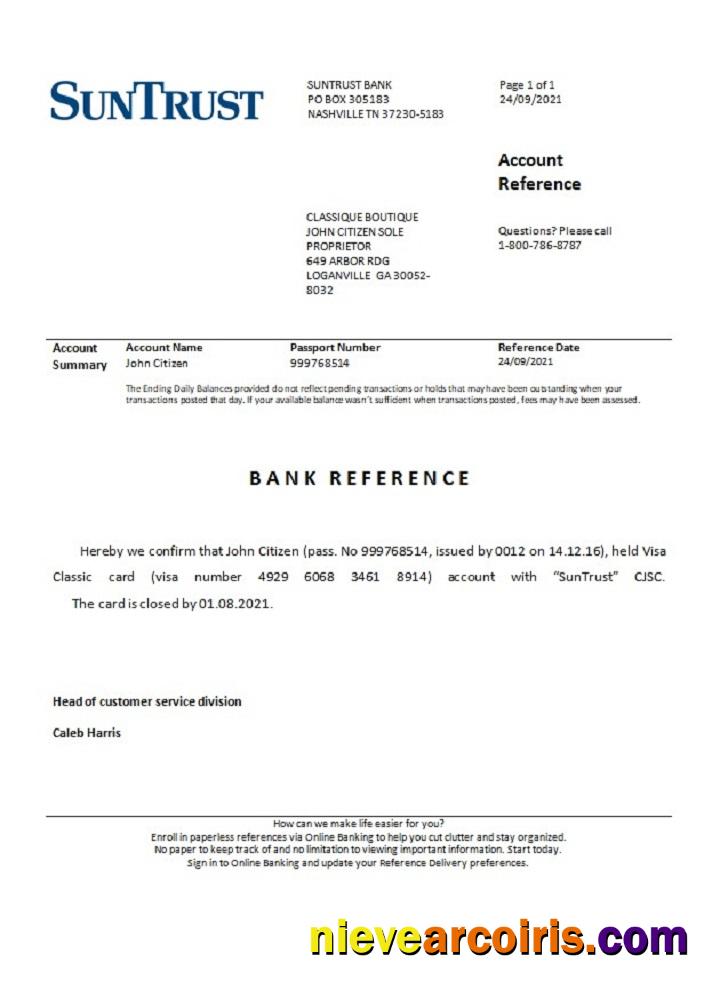 USA Suntrust closure reference